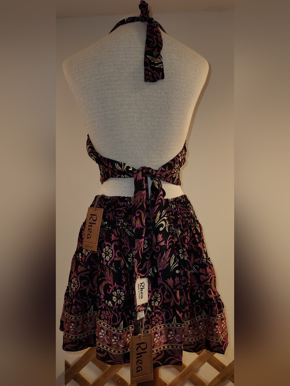 Rhea Black & Pink Floral Tiered Skirt - Women's Boho Summer Skirt - Picture 2 of 2